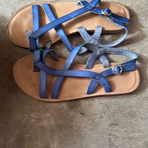 Nine West Blue and Tan Strappy Sandals